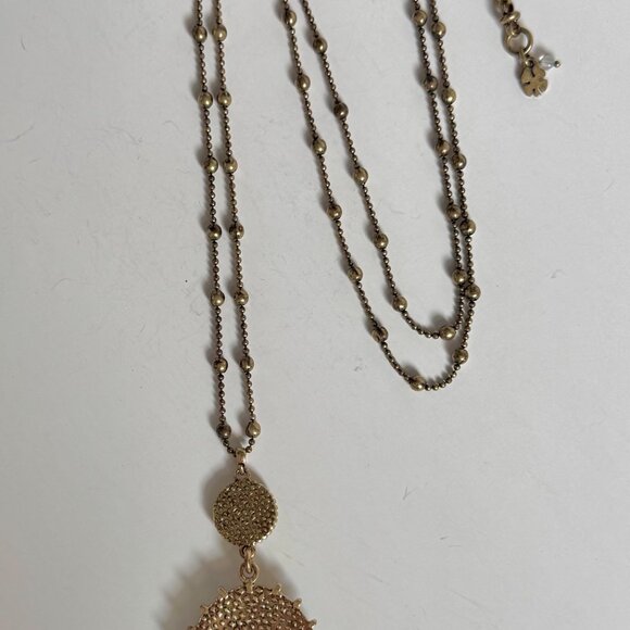 Vintage Lucky Gold Tone Moonglow Pendant Necklace with Matching Dangle Earrings - Picture 5 of 16